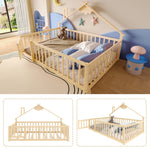 Flatbed 140x190cm House Rail with Lock - Pine Wood Natural