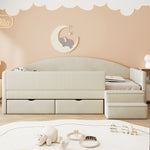 Upholstered Sofa Bed 90x190cm with 2 Drawers, Beige Velvet