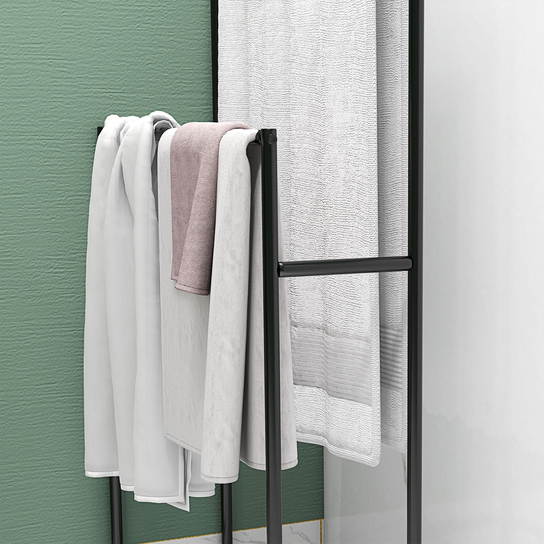 Towel Rail, Freestanding with 2 Rails, Metal, Black