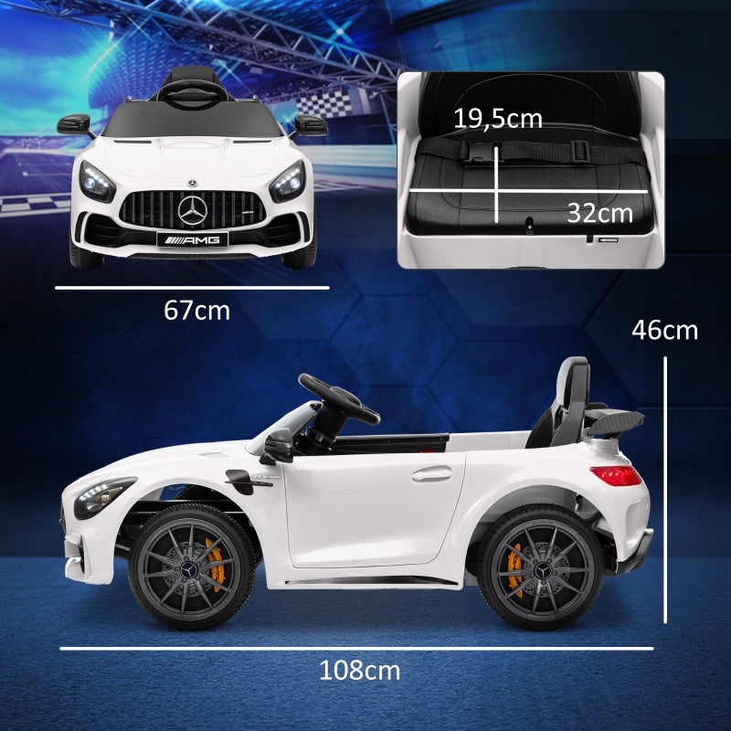Electric Ride-On Car, Mercedes 3-5 km/h, Remote Control, White