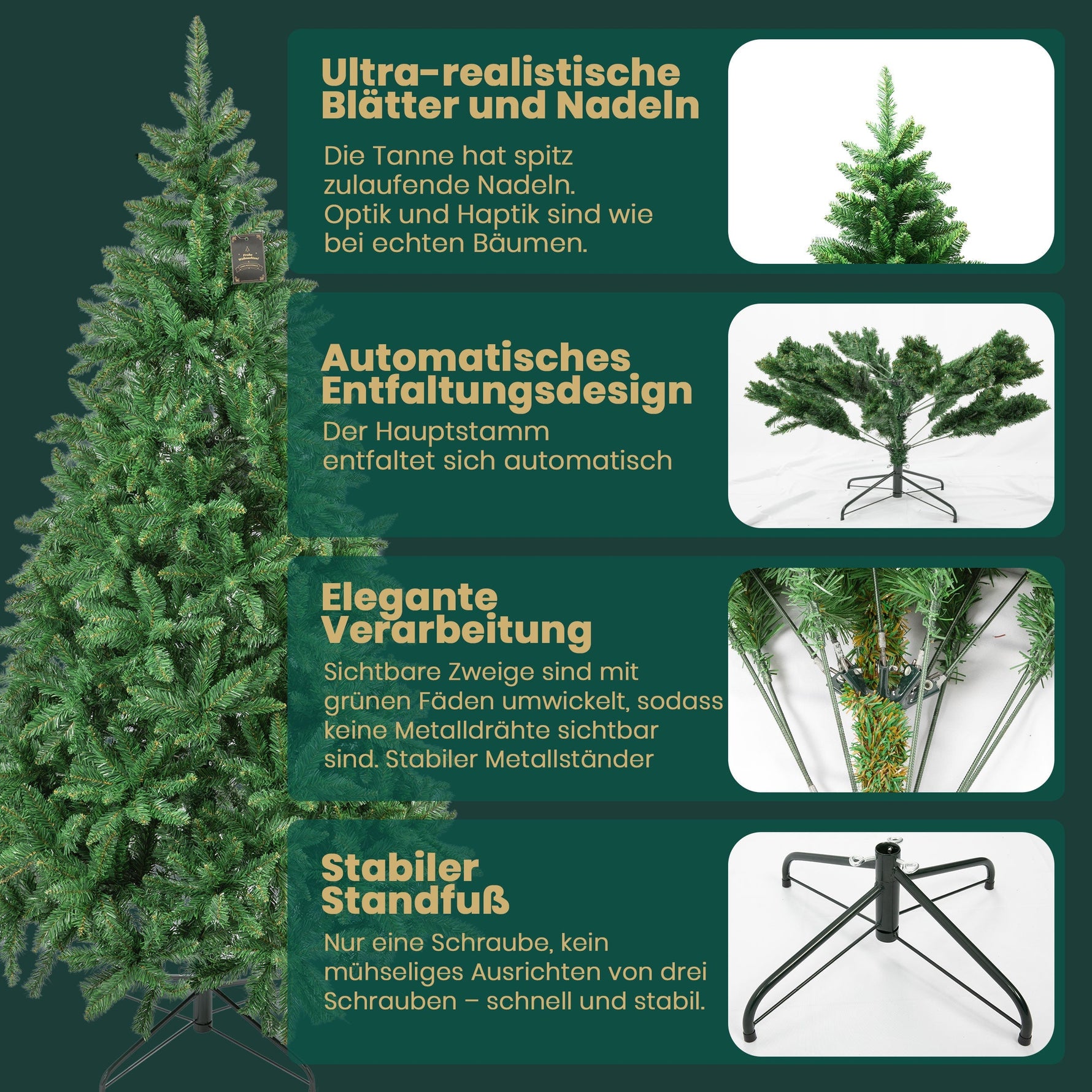 Artificial Christmas Tree 180cm, 1097 Tips, with Lights & Stand, PVC
