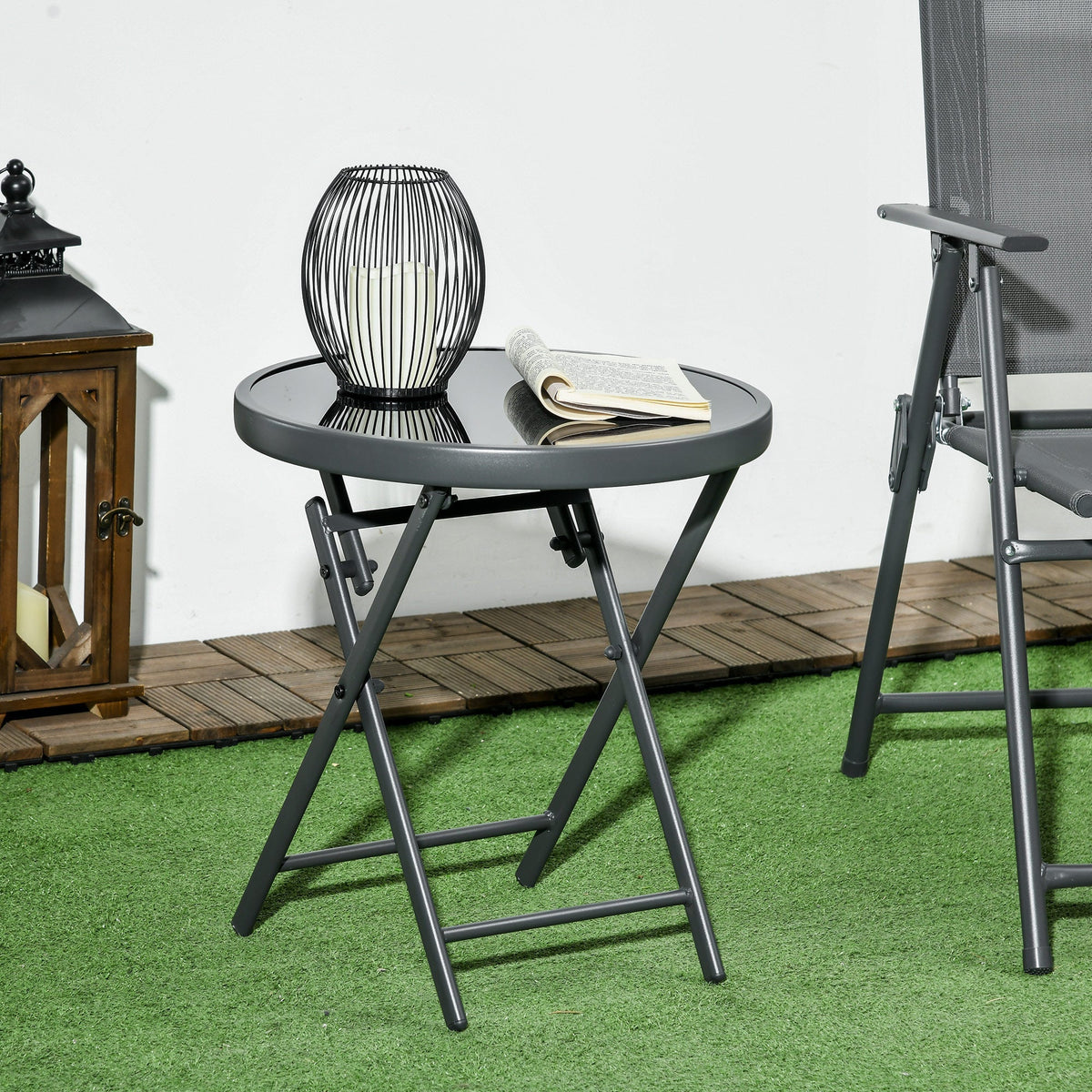 Outsnuuy Folding Table, Glass Top, 45x50cm, Black