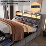 Upholstered Storage Bed 180x200 with LED & Power Outlet, Grey Velvet