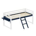 Children's Loft Bed 90x200 cm with Ladder & Table, White-Navy Blue
