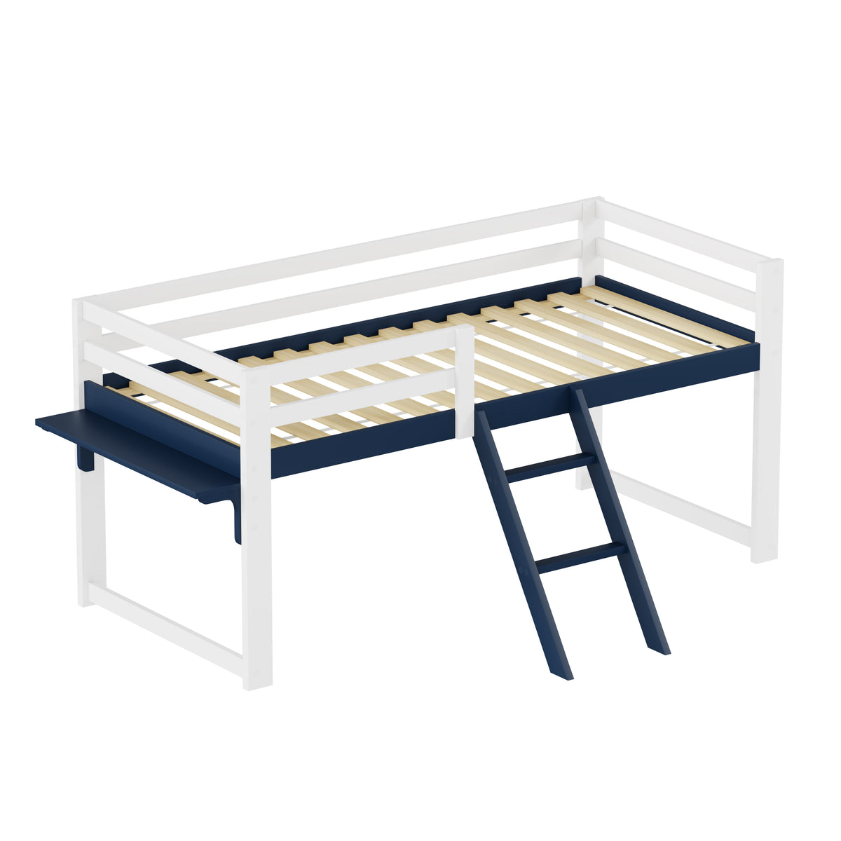 Children's Loft Bed 90x200 cm with Ladder & Table, White-Navy Blue