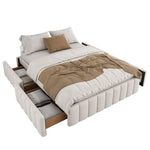 Upholstered Bed 140x200cm with Slatted Base and 4 Storage Drawers, Beige Velvet