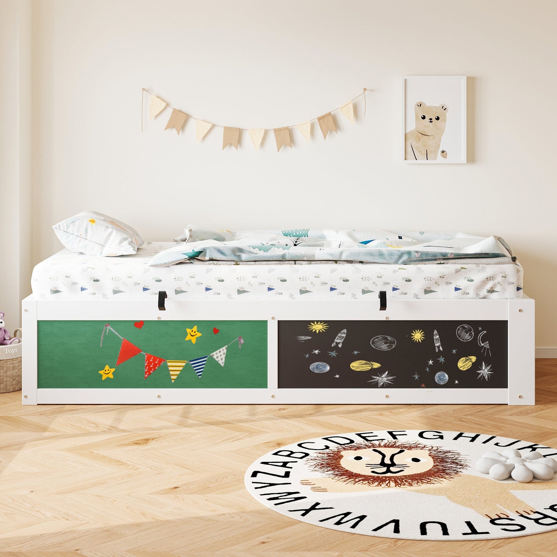 Wooden Bed 90x200cm Hydraulic Writing Surface Storage - White