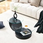 Modern Minimalist Coffee Table with Two-Layer Safety Glass and Multi-Tiered Design, Black Wood Grain Finish