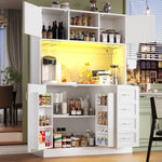 Buffet Sideboard with LED Lighting, Snack Shelf and Drink Holders, Green, Black and White