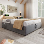 Upholstered Double Bed with Storage, USB-C and Full Slatted Base, 160x200cm, Grey Cotton