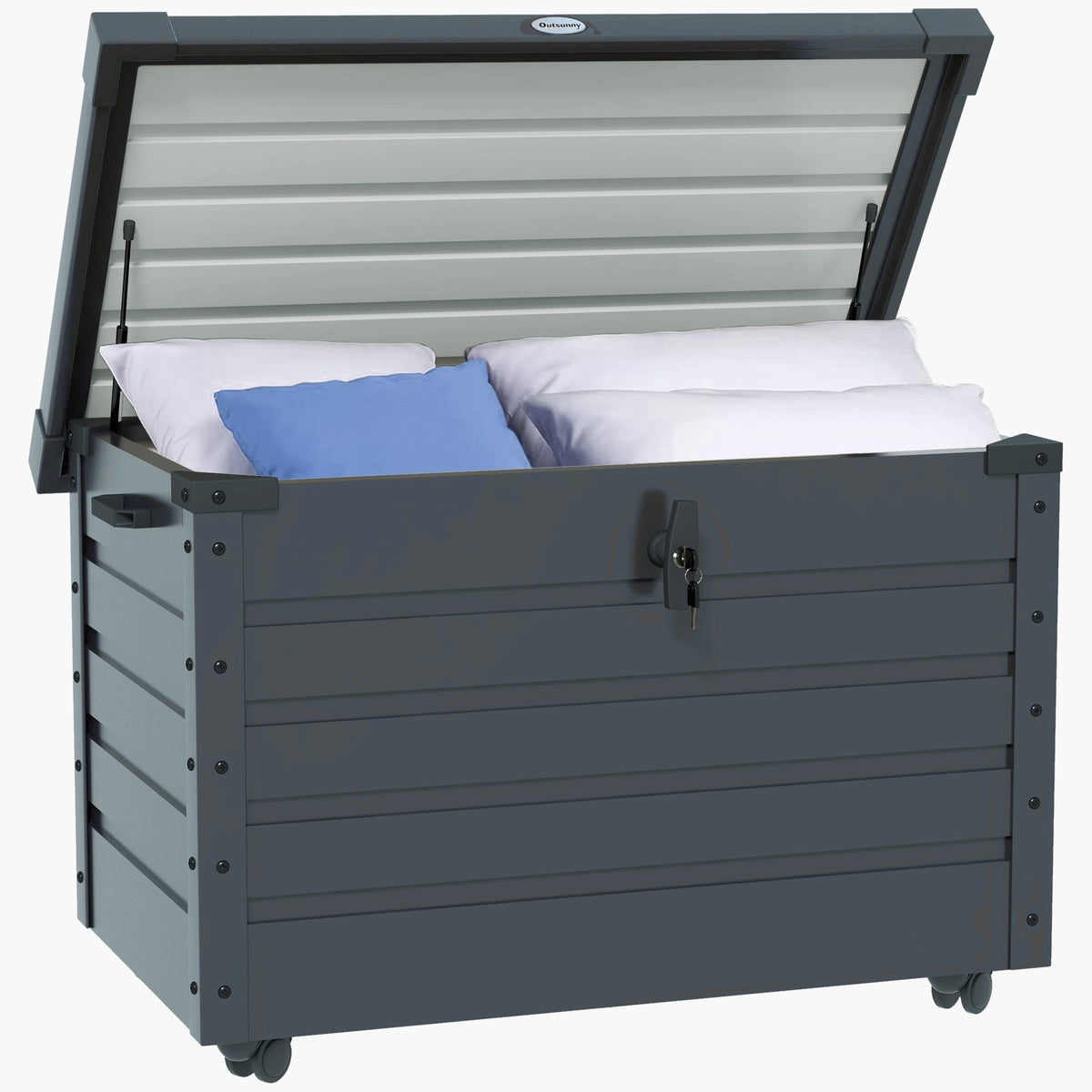 Garden Box Storage Box with Wheels, Lock, Handle Dark Grey