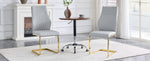 Dining Chair Set of 2, High Backrest and Gold Metal Frame, Light Grey PU Leather