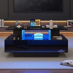 Coffee Table, Modern High-Gloss with LED & 2 Drawers, White