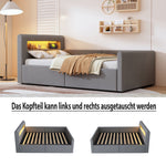 Upholstered Children's Bed 90x200cm LED USB Hydraulic Storage, Light Grey Velvet