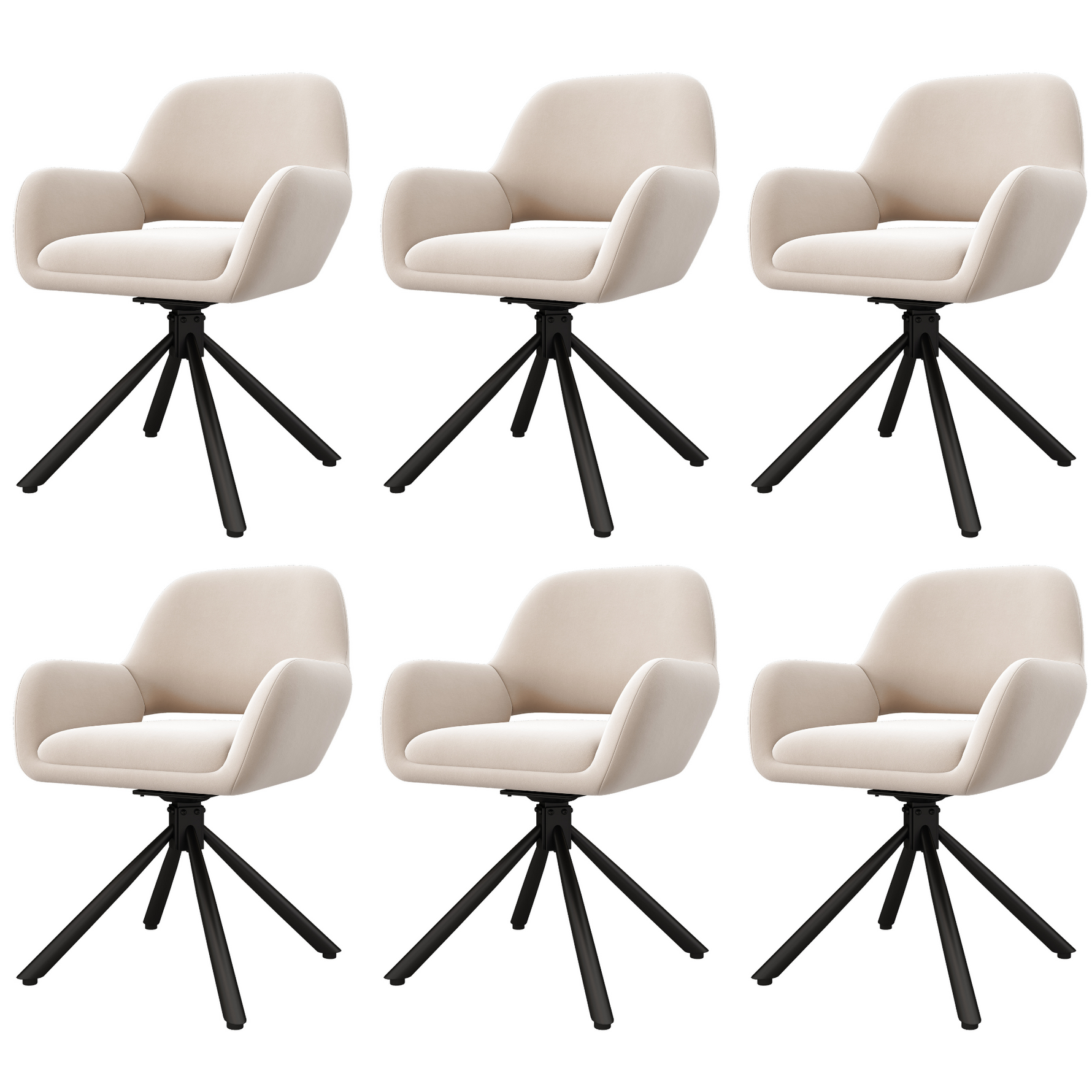 Dining Room Set with Extendable Table, 6 Velvet Chairs and Storage, White