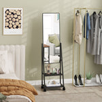 Full-Length Mirror, 42 x 155 cm with Shelf and Wheels, Black