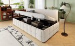 Upholstered Single Sofa Bed 90x200cm Hydraulic Storage Check Pattern - Beige Velvet