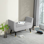 Upholstered Bench, Storage Armrests, Chest, Velvet, Light Grey