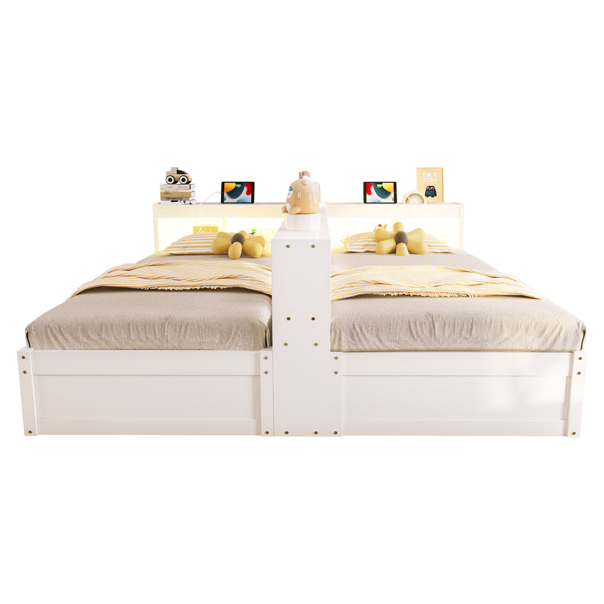 Multifunctional Sofa Bed 90/180x200cm with Storage & LED, White
