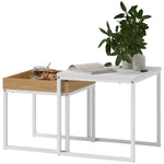 Coffee Table, Set of 2, Square, White MDF/Metal