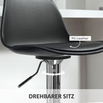 Bar Stool Set of 2, Padded, Height-Adjustable, Rotatable, Faux Leather Black
