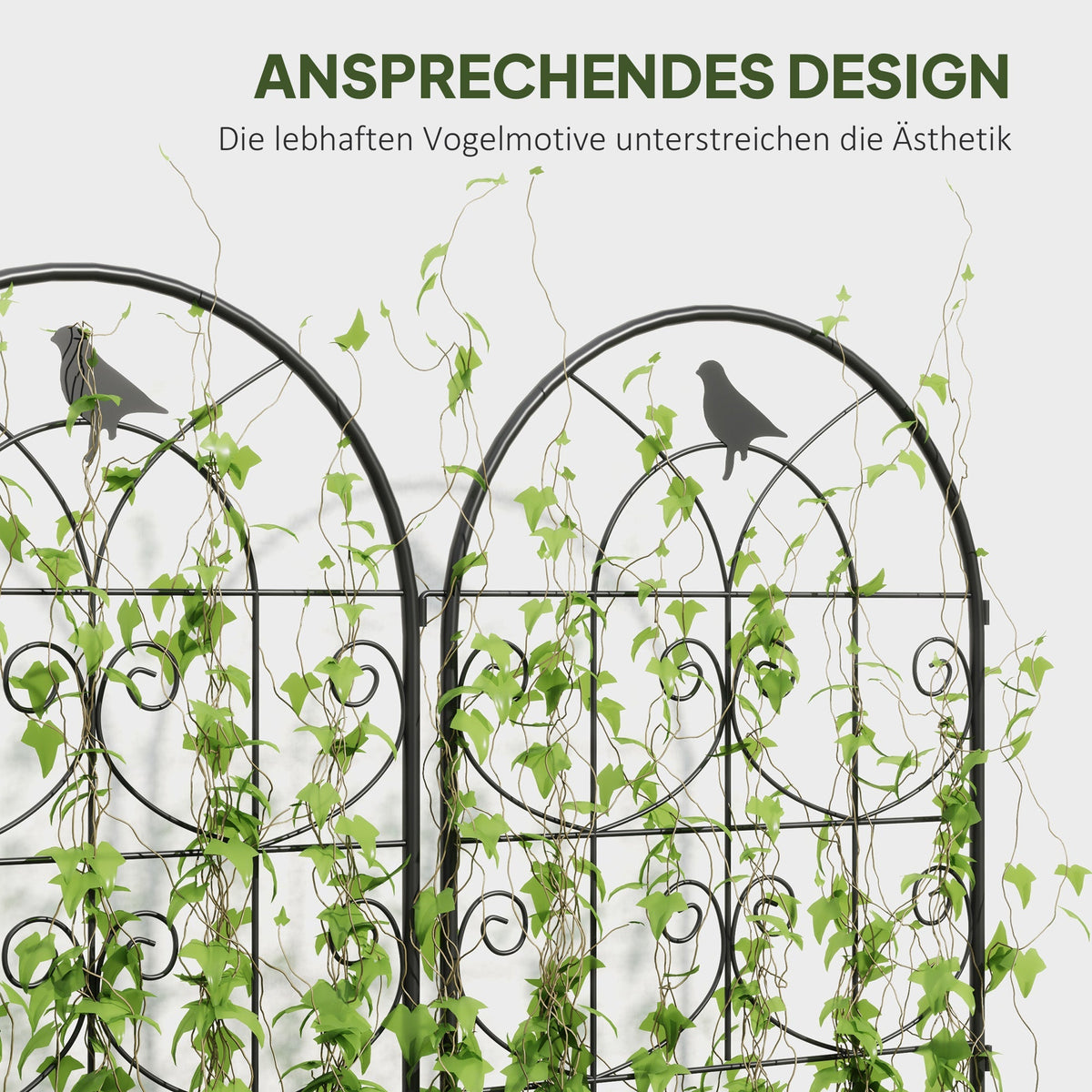 Metal Trellis Set of 2, Rustproof Bird Design 50x120cm, Black