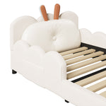 Upholstered Platform Bed with Rabbit-Shaped Cushions, 90x200cm, Beige