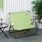 2-Seater Folding Camping Chair, Portable with Cup Holder, Light Green