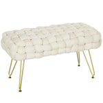 Footstool with Padded Seat, Metal Legs, Cream White Velvet