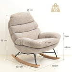 Rocking Chair, Upholstered with Steel Legs and Wooden Runners, Cream White