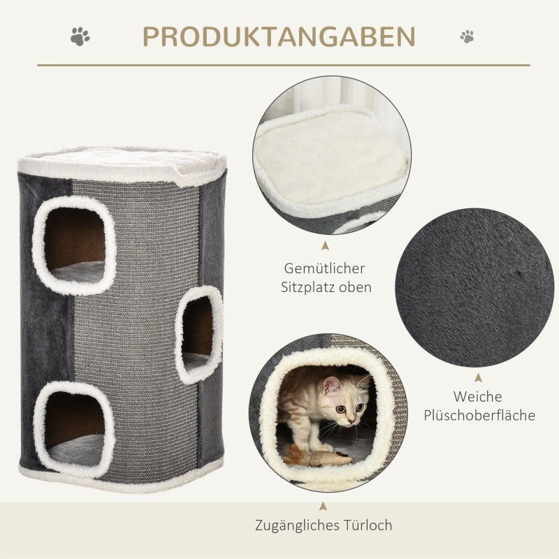 Cat Tree Scratching Barrel 3-Level Sisal Grey+White