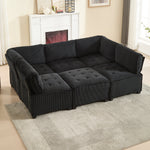 Modular Sofa 6-Seater 308cm, Ergonomic Storage Pockets, Corduroy Black