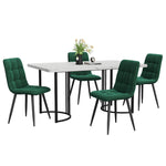 Dining Set 5-Piece 140x80cm Table White MDF Black Metal Legs Dark Green Velvet