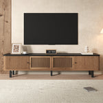 Modern TV Cabinet with Sliding Mesh Doors and Unique Design, Oak Wood Look