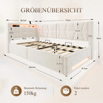 Upholstered Bed 90x200 with Storage & LED Lighting, Beige Velvet