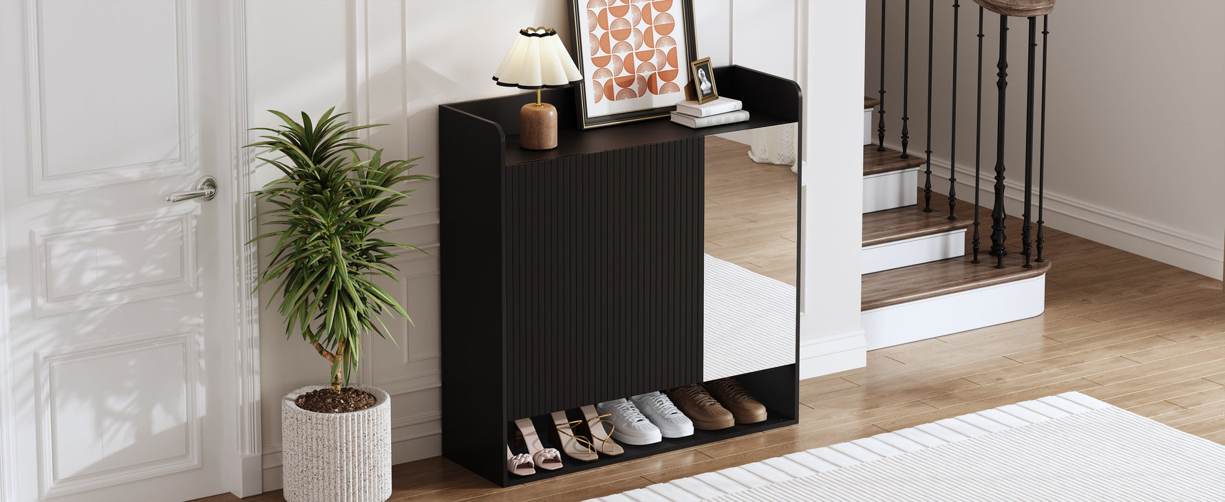 Shoe Cabinet with Full-Length Mirror and Multi-Tier Large Capacity, Black