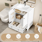 Bathroom Vanity Unit with Ceramic Sink and Solid Wood Legs, White