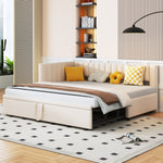 Sofa Bed, L-shaped Pull-out 90/180*200cm, Velvet Beige