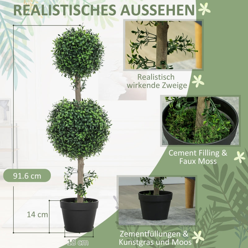 Artificial Boxwood Plants, Set of 2 Large 91.6 cm UV Protected, Green Plastic
