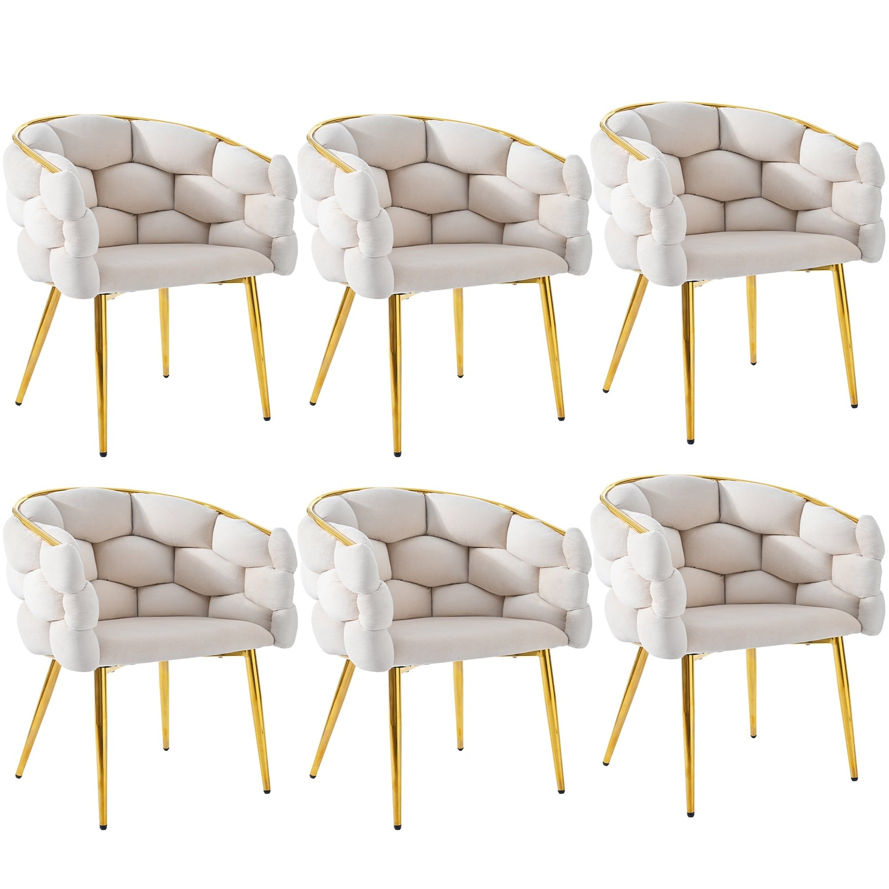 Luxurious Velvet Chairs Set of 6 Modern Gold Legs - Beige