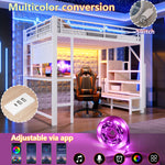 Loft Bed 140x200cm with Desk, Shelves & LED Lighting, White