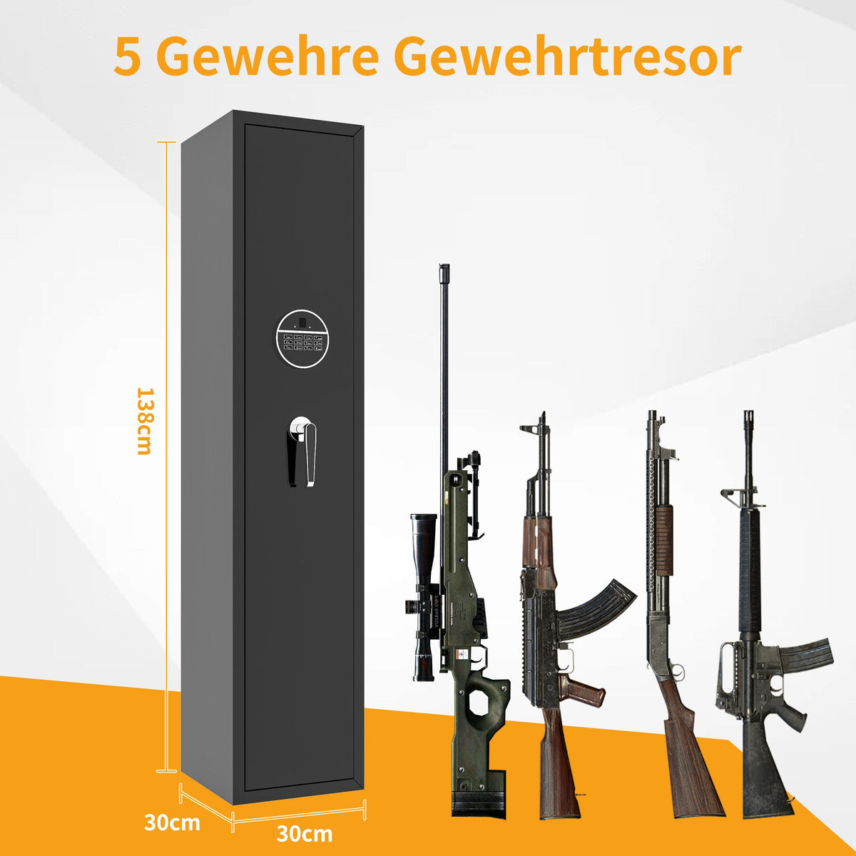 Gun Cabinet 5 Long Guns Rifles Pistols Quick Access Steel Safe 138x30x30cm