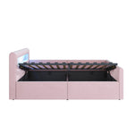 Upholstered Children's Bed with LED, USB Charging and Hydraulic Storage, 90x200cm Velvet
