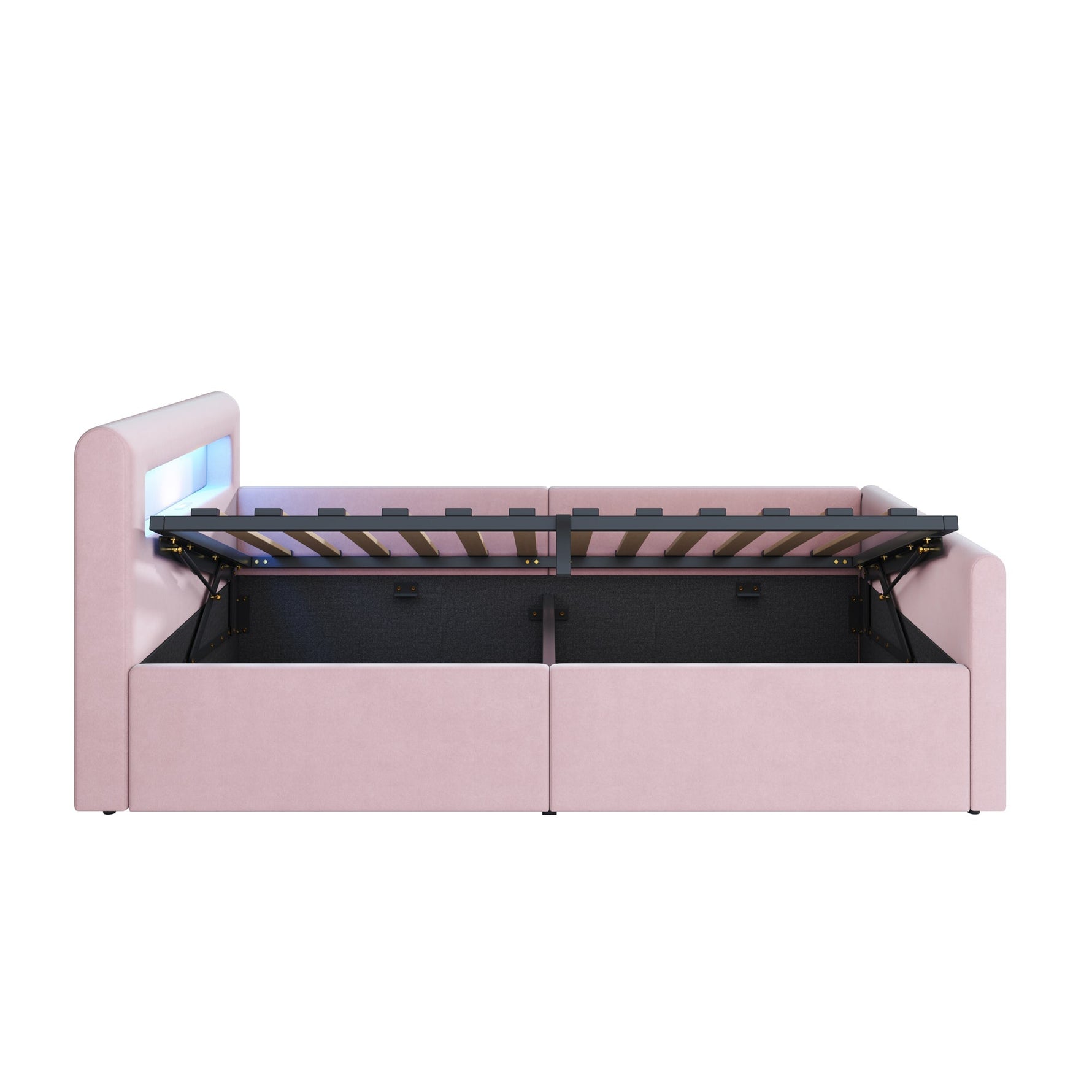 Upholstered Children's Bed with LED, USB Charging and Hydraulic Storage, 90x200cm Velvet