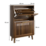 Shoe Cabinet 60cm Freestanding 2 Drop-Down Drawers Medieval-Modern - Walnut Wood