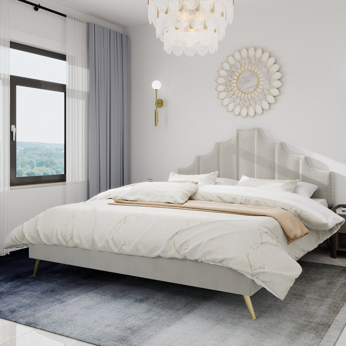 Soft Bed, Minimalist Headboard, 140*200CM, Beige
