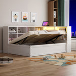 Sofa Bed, 90x200 Multifunctional with Sockets, Storage, Light Bar, Hydraulic, Solid Wood, White