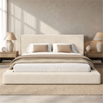 Upholstered Double Bed 180x200 cm with Slatted Base, Beige Chenille
