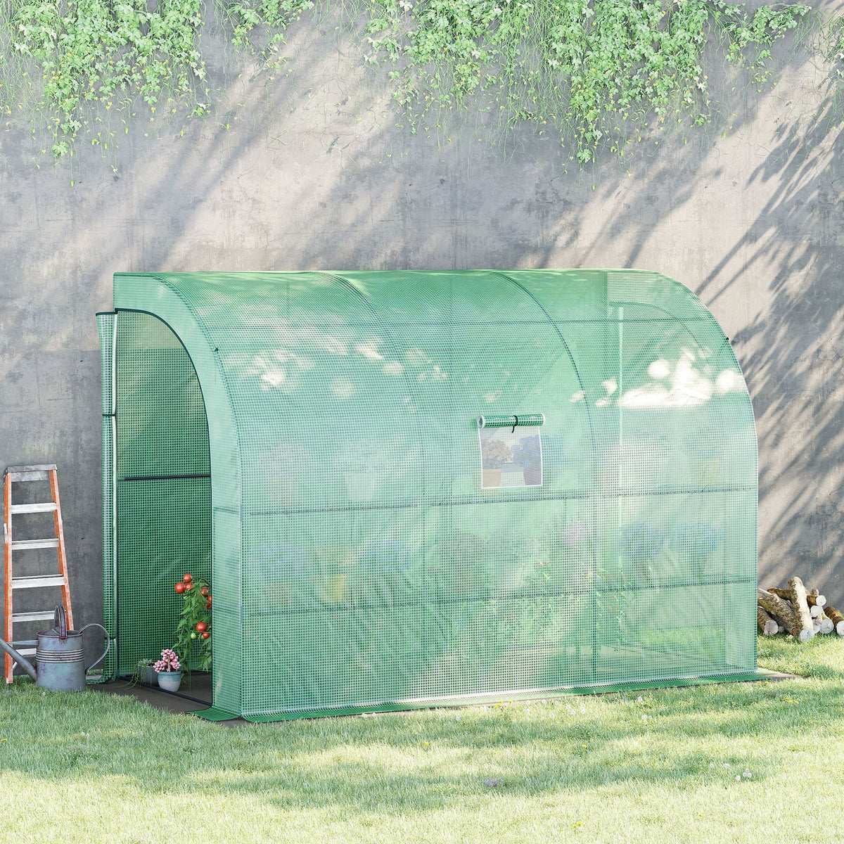 Greenhouse, Shelves Windows Winter-Proof Steel, Green