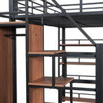 Loft Bed 140*200, Safety Stairs, Storage, Wardrobe, Shelves, Black